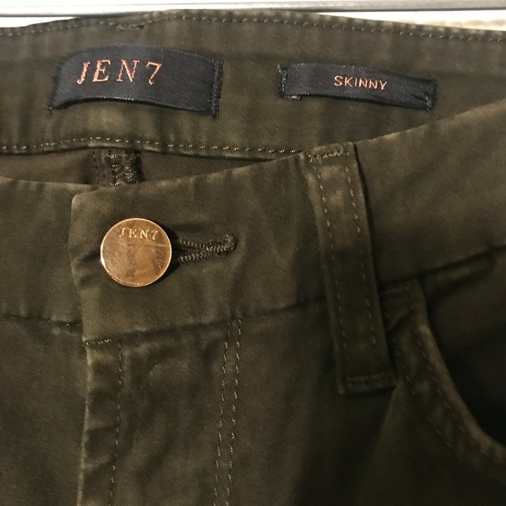 Jen7 by 7 For All Mankind Stretch Skinny Jeans in Olive Green, Size 4